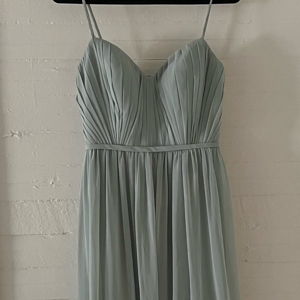 Azazie bridesmaid dress. Size: A8. Color: Agave